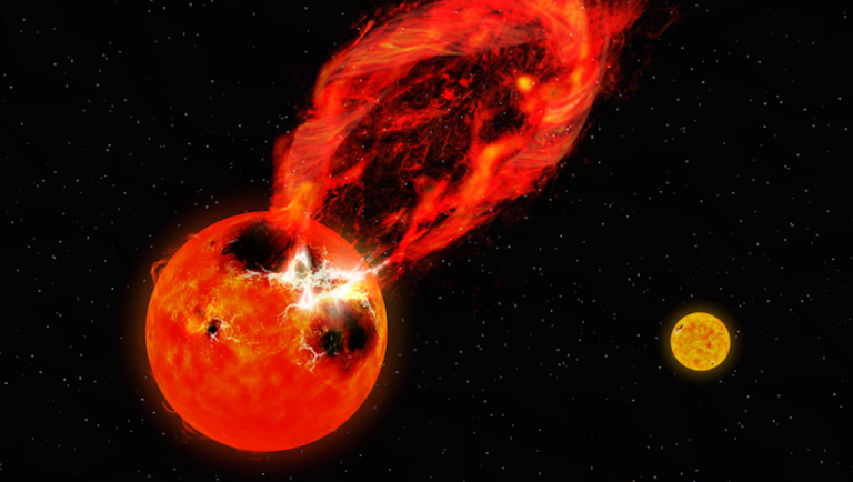 Superflare With Massive, High-velocity Prominence Eruption
